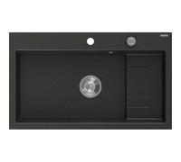 Mexen Omar fregadero de granito 1 cubeta 800 x 480 mm, negro/oro metálico, sifón cromo - 6520801005-75 31059 5905315070937