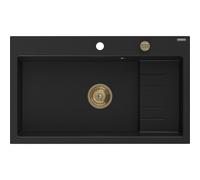 Mexen Omar fregadero de granito 1-cubeta 800 x 480 mm, negro, sifón dorado - 6520801005-77-G 31146 5905315236388