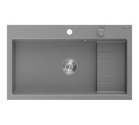 Mexen Omar fregadero de granito 1-cuenco 800 x 480 mm, gris, sifón cromado - 6520801005-71 31051 5905315070913
