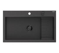Mexen Omar fregadero de granito de 1 cámara 800 x 480 mm, negro moteado, sifón negro - 6520801005-76-B 31162 5905315236586