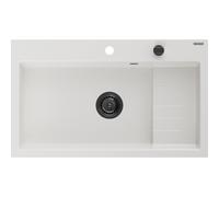 Mexen Omar fregadero de granito de 1 compartimento 800 x 480 mm, blanco, sifón negro - 6520801005-20-B 31151 5905315236531