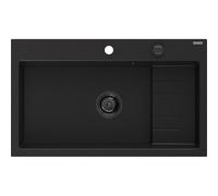 Mexen Omar fregadero de granito de 1 compartimento 800 x 480 mm, negro, sifón negro - 6520801005-77-B 31165 5905315236593