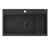 Mexen Omar fregadero de granito de 1 cuba 800 x 480 mm, negro/plateado metálico, sifón negro - 6520801005-73-B 31156 5905315236562