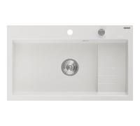 Mexen Omar fregadero de granito de 1 cubeta 800 x 480 mm, blanco, sifón cromado - 6520801005-20 29311 5905315070890