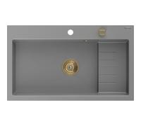 Mexen Omar fregadero de granito de 1 cubeta 800 x 480 mm, gris, sifón dorado - 6520801005-71-G 31109 5905315236340