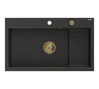 Mexen Omar fregadero de granito de 1 seno 800 x 480 mm, negro/oro metálico, sifón dorado - 6520801005-75-G 31115 5905315236364