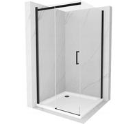 Mexen Omega cabina de ducha corredera 100 x 100 cm, transparente, negro + plato de ducha Flat, blanco - 825-100-100-70-00-4010B 13550 5907709167353