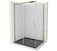 Mexen Omega cabina de ducha corredera 120 x 90 cm, transparente, dorada + plato de ducha Flat, negro - 825-120-090-50-00-4070G 13518 5907709166462