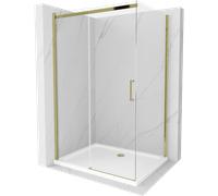 Mexen Omega cabina de ducha corredera 130 x 100 cm, transparente, dorada + plato de ducha Flat - 825-130-100-50-00-4010 4797 5907709176775