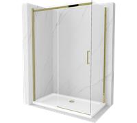 Mexen Omega cabina de ducha corredera 140 x 80 cm, transparente, dorada + plato de ducha Flat - 825-140-080-50-00-4010 4799 5907709176799