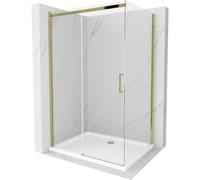 Mexen Omega cabina de ducha deslizante 110 x 80 cm, transparente, dorada + plato de ducha plano - 825-110-080-50-00-4010 4787 5907709176676