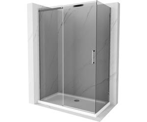 Mexen Omega cabina de ducha deslizante 140 x 80 cm, grafito, cromo + plato de ducha Flat, blanco - 825-140-080-01-40-4010 13544 5907709167674
