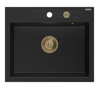 Mexen Oscar fregadero de granito 1-cubeta 580 x 490 mm, negro, sifón dorado - 6519581000-77-G 29294 5905315236319