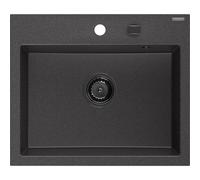 Mexen Oscar fregadero de granito 1 seno 580 x 490 mm, negro moteado, sifón negro - 6519581000-76-B 29307 5905315236517