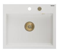 Mexen Oscar fregadero de granito de 1 cámara 580 x 490 mm, blanco, sifón dorado - 6519581000-20-G 29269 5905315236258