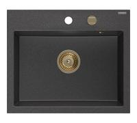 Mexen Oscar fregadero de granito de 1 compartimento 580 x 490 mm, negro moteado, sifón dorado - 6519581000-76-G 29292 5905315236302
