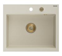 Mexen Oscar fregadero de granito de 1 cubeta 580 x 490 mm, beige, sifón dorado - 6519581000-69-G 29271 5905315236265