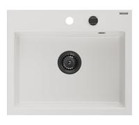 Mexen Oscar fregadero de granito de 1 cubeta 580 x 490 mm, blanco, sifón negro - 6519581000-20-B 29296 5905315236463