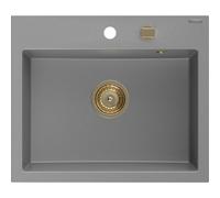 Mexen Oscar fregadero de granito de 1 cubeta 580 x 490 mm, gris, sifón dorado - 6519581000-71-G 29274 5905315236272