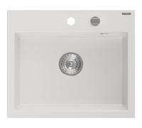 Mexen Oscar fregadero de granito de 1 seno 580 x 490 mm, blanco, sifón cromado - 6519581000-20 29240 5905315070821