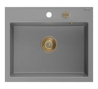 Mexen Oscar fregadero de granito de 1 seno 580 x 490 mm, gris, sifón dorado - 6519581000-71-G 29274 5905315236272