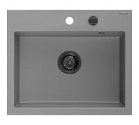 Mexen Oscar fregadero de granito de 1 seno 580 x 490 mm, gris, sifón negro - 6519581000-71-B 29298 5905315236487