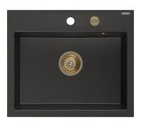Mexen Oscar fregadero de granito de 1 seno 580 x 490 mm, negro/dorado metálico, sifón dorado - 6519581000-75-G 29287 5905315236296