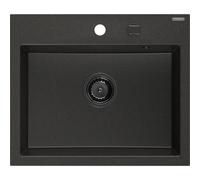 Mexen Oscar fregadero de granito de 1 seno 580 x 490 mm, negro/dorado metálico, sifón negro - 6519581000-75-B 29303 5905315236500