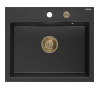 Mexen Oscar fregadero de granito de 1 seno 580 x 490 mm, negro/plata metalizado, sifón dorado - 6519581000-73-G 29285 5905315236289
