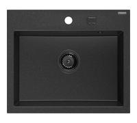 Mexen Oscar fregadero de granito de 1 seno 580 x 490 mm, negro/plateado metálico, sifón negro - 6519581000-73-B 29301 5905315236494