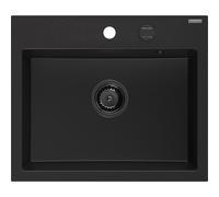 Mexen Oscar fregadero de granito de 1 seno 580 x 490 mm, negro, sifón negro - 6519581000-77-B 29310 5905315236524