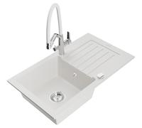 Mexen Pablo fregadero de granito 1-compartimento con escurridor y grifo de cocina Duo, blanco - 6510-20-671701-02 22738 5905315100801
