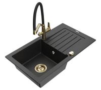 Mexen Pablo fregadero de granito 1-cubeta con escurridor y grifo de cocina Duo, negro/metálico plateado - 6510-73-671701-57-G 22756 5905315100986