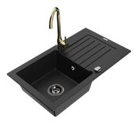 Mexen Pablo fregadero de granito 1-cubeta con escurridor y grifo de cocina Telma, negro - 6510-77-670200-50-B 18332 5905315015068