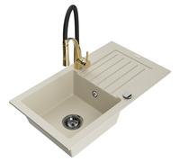 Mexen Pablo fregadero de granito de 1 compartimento con escurridor y grifo de cocina Aster, beige - 6510-69-73450-57-B 19104 5905315045553