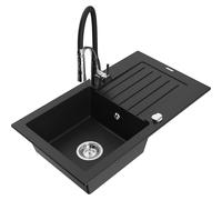 Mexen Pablo fregadero de granito de 1 compartimento con escurridor y grifo de cocina Aster, negro - 6510-77-73450-07 19126 5905315045829