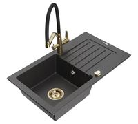 Mexen Pablo fregadero de granito de 1 compartimento con escurridor y grifo de cocina Duo, negro moteado - 6510-76-671701-57-G 22766 5905315101082