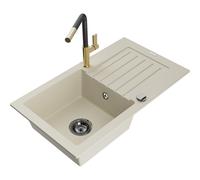 Mexen Pablo fregadero de granito de 1 compartimento con escurridor y grifo de cocina Flora, beige - 6510-69-670401-57-B 20723 5905315059581