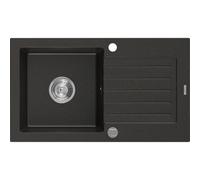 Mexen Pablo fregadero de granito de 1 cubeta con escurridor 752 x 436 mm, negro/dorado metálico, sifón cromado - 6510751010-75 3490 5907709194441