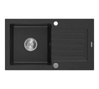 Mexen Pablo fregadero de granito de 1 cubeta con escurridor 752 x 436 mm, negro/plata metálico, sifón cromado - 6510751010-73 3489 5907709194434