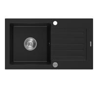 Mexen Pablo fregadero de granito de 1 cubeta con escurridor 752 x 436 mm, negro, sifón cromado - 6510751010-77 3493 5907709194465