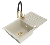 Mexen Pablo fregadero de granito de 1 cubeta con escurridor y grifo de cocina Aster, beige - 6510-69-73450-57-G 19103 5905315045546