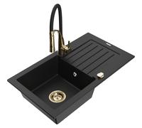 Mexen Pablo fregadero de granito de 1 cubeta con escurridor y grifo de cocina Aster, negro - 6510-77-73450-57-G 19128 5905315045843