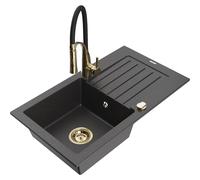 Mexen Pablo fregadero de granito de 1 cubeta con escurridor y grifo de cocina Aster, negro moteado - 6510-76-73450-57-G 19123 5905315045782