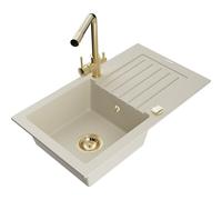 Mexen Pablo fregadero de granito de 1 cubeta con escurridor y grifo de cocina Duero, beige - 6510-69-671600-50 17826 5905315024312