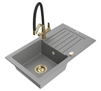 Mexen Pablo fregadero de granito de 1 cubeta con escurridor y grifo de cocina Duo, gris - 6510-71-671701-57-G 22751 5905315100931