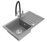 Mexen Pablo fregadero de granito de 1 cubeta con escurridor y grifo de cocina Duo, gris - 6510-71-671701-07 22749 5905315100917