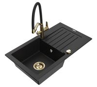Mexen Pablo fregadero de granito de 1 cubeta con escurridor y grifo de cocina Duo, negro - 6510-77-671701-57-G 22771 5905315101136