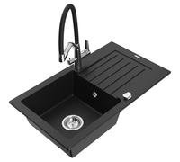 Mexen Pablo fregadero de granito de 1 cubeta con escurridor y grifo de cocina Duo, negro - 6510-77-671701-07 22769 5905315101112