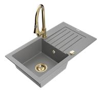 Mexen Pablo fregadero de granito de 1 cubeta con escurridor y grifo de cocina Elia, gris - 6510-71-670101-50 19723 5905315029461